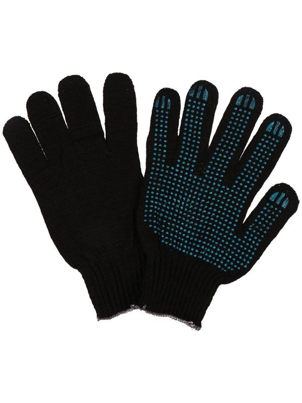 Перчатки, х/б, вязка 10 класс, 5 нитей, размер 9, с ПВХ точками, чёрные