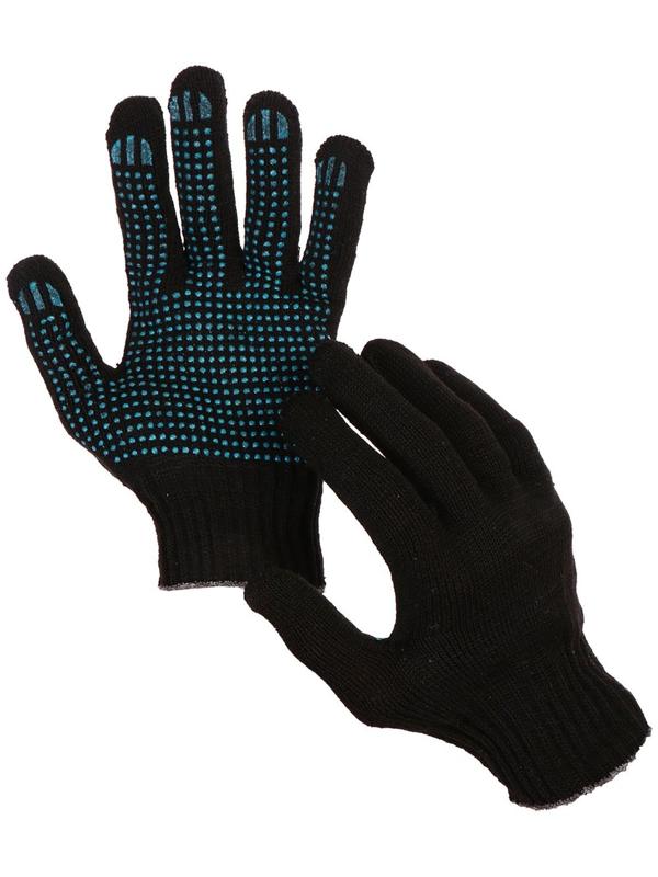 Перчатки, х/б, вязка 10 класс, 5 нитей, размер 9, с ПВХ точками, чёрные