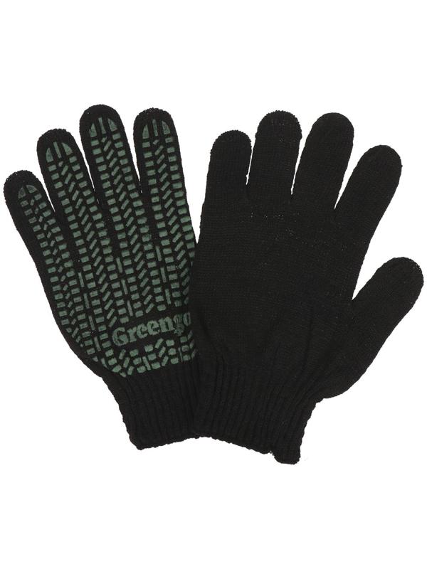 Перчатки, х/б, вязка 10 класс, 4 нити, размер 9, с ПВХ протектором, чёрные, Greengo