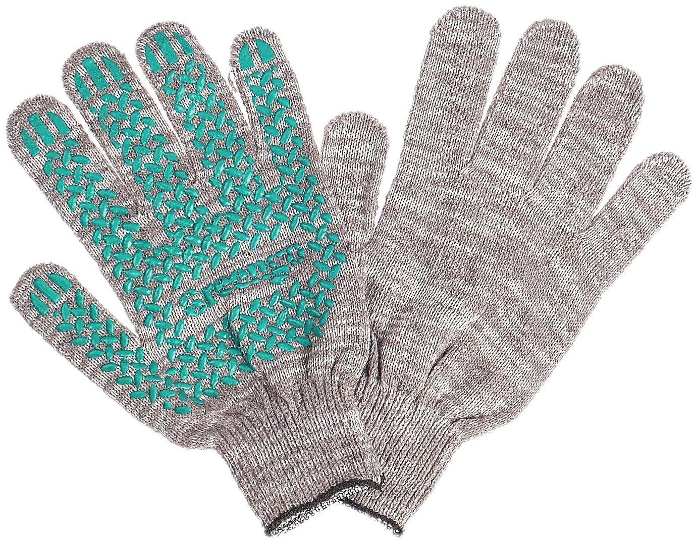 Перчатки, х/б, вязка 10 класс, 4 нити, размер 9, с ПВХ протектором, серые, Greengo