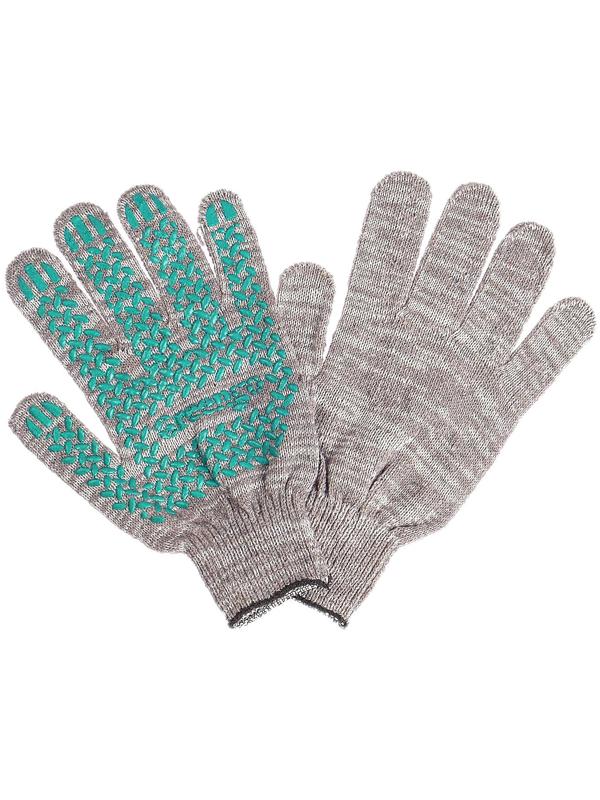 Перчатки, х/б, вязка 10 класс, 4 нити, размер 9, с ПВХ протектором, серые, Greengo