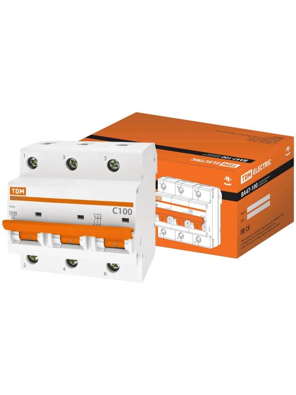 Выключатель автоматический TDM ВА47-100, 3п, 100 А, 10 кА