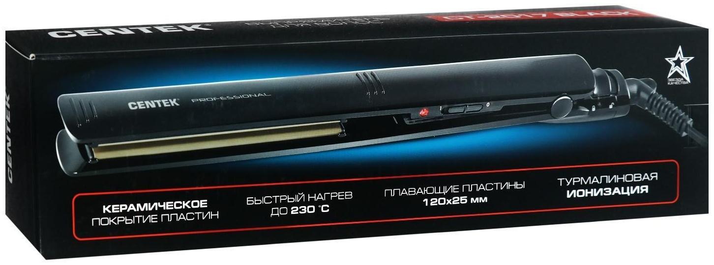 Выпрямитель Centek CT-2017, 60 Вт, керамическое покрытие, 25х120 мм, до 230°C, LED, черный