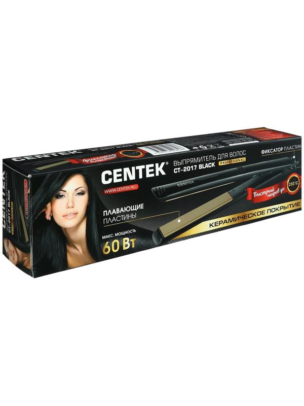 Выпрямитель Centek CT-2017, 60 Вт, керамическое покрытие, 25х120 мм, до 230°C, LED, черный