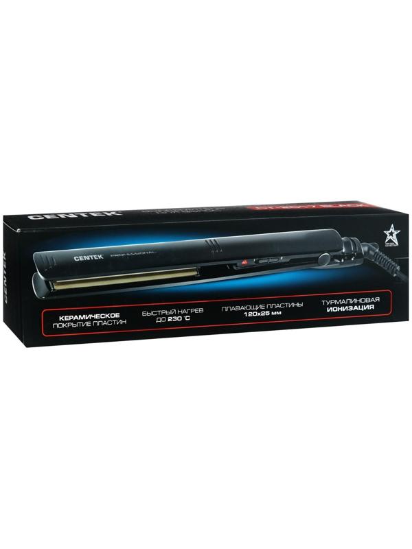 Выпрямитель Centek CT-2017, 60 Вт, керамическое покрытие, 25х120 мм, до 230°C, LED, черный