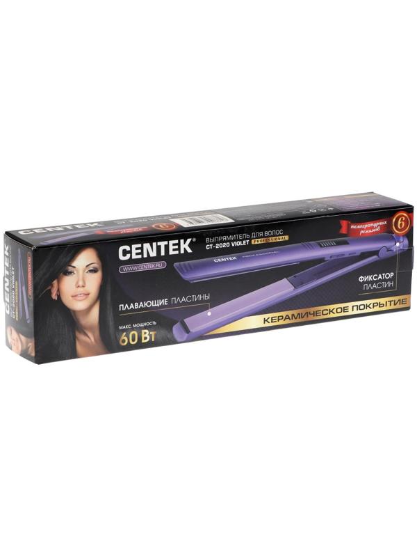 Выпрямитель Centek CT-2020, 60 Вт, керамическое покрытие, 125х25 мм, до 230°С, фиолетовый