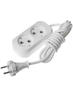 Удлинитель Smartbuy, 2 розетки, 2 м, 10 А, 2200 Вт, ПВС 2х1 мм2, без з/к, белый
