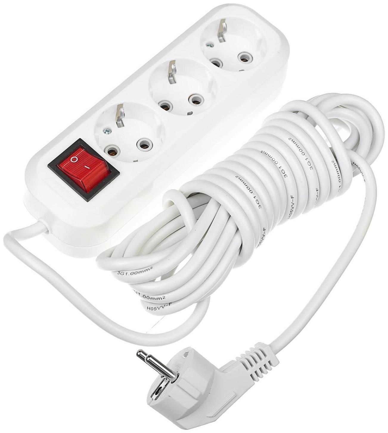 Удлинитель Smartbuy, 3 розетки, 5м, 16 А, 3500 Вт, ПВС 3х1 мм2, с з/к, с выкл., белый