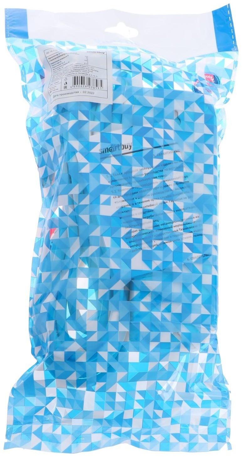 Удлинитель Smartbuy, 3 розетки, 5м, 16 А, 3500 Вт, ПВС 3х1 мм2, с з/к, с выкл., белый