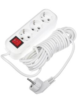 Удлинитель Smartbuy, 3 розетки, 5м, 16 А, 3500 Вт, ПВС 3х1 мм2, с з/к, с выкл., белый