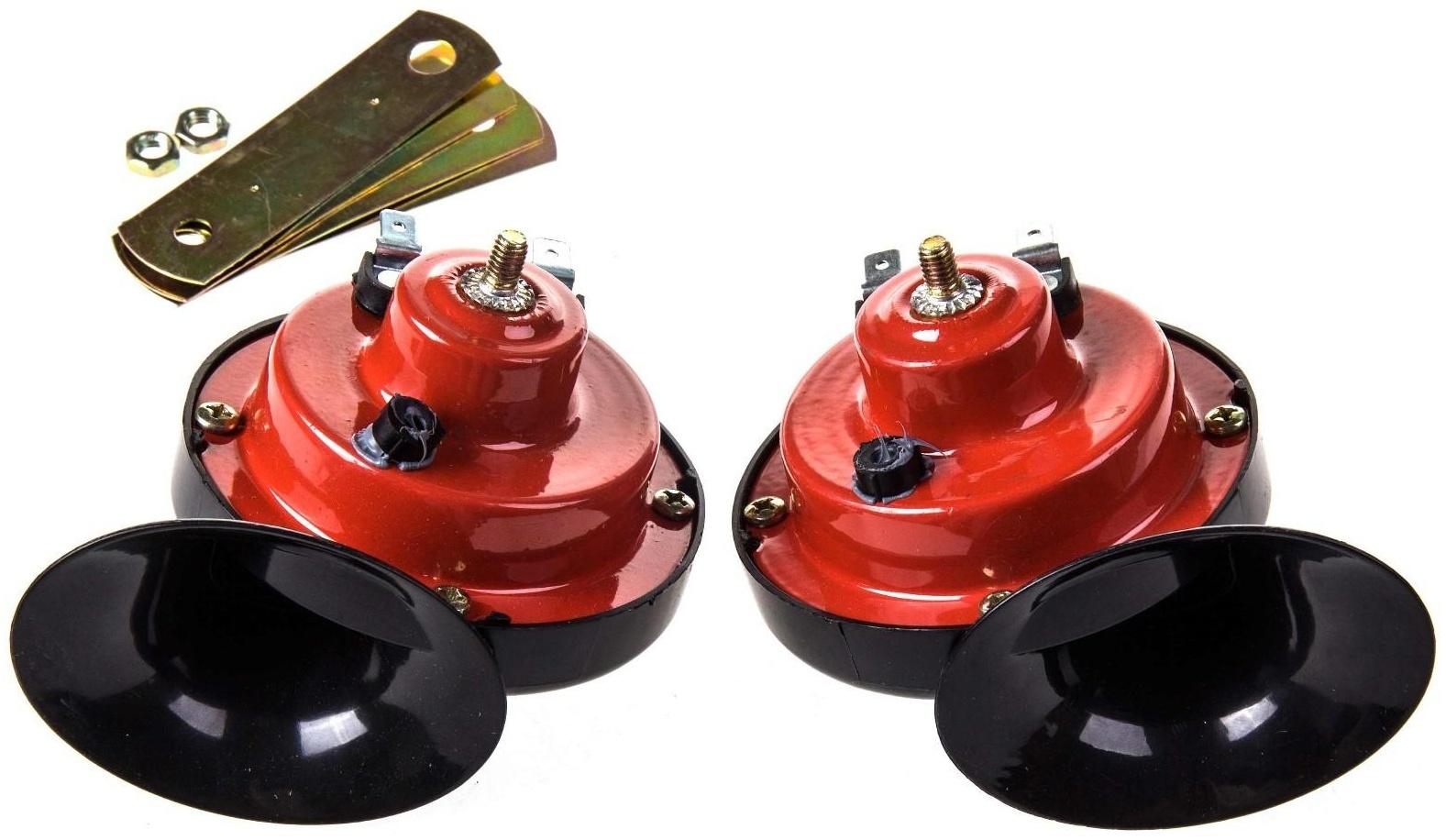 Сигнал звуковой Skyway 015, d=90 мм, 12 В, 105 Дцб, сталь/пластик, красно-черный, 2 шт