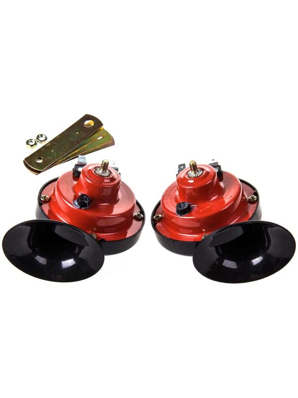 Сигнал звуковой Skyway 015, d=90 мм, 12 В, 105 Дцб, сталь/пластик, красно-черный, 2 шт