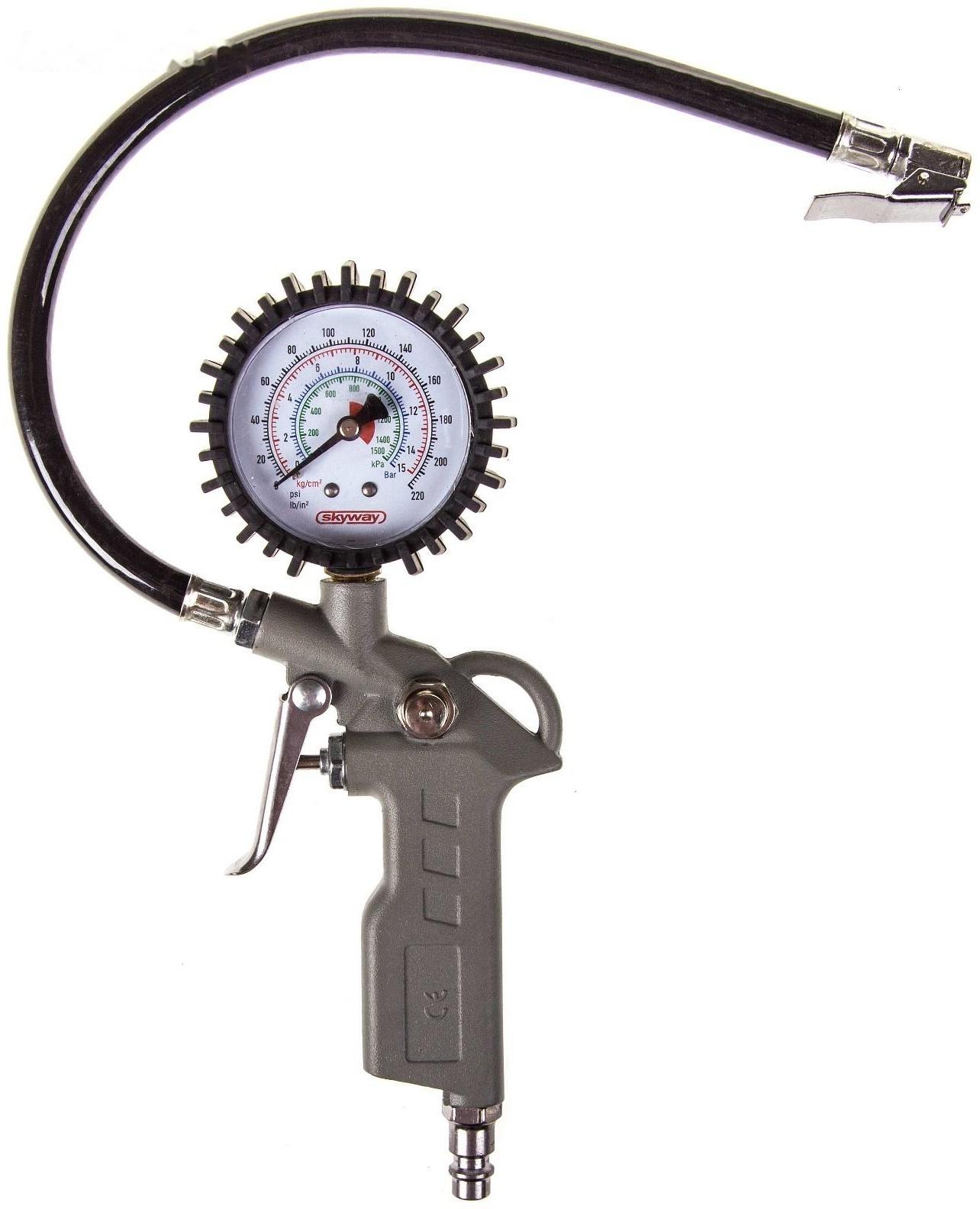 Пистолет для накачивания шин Skyway, с манометром, 14,97 АТМ, быстросъемное соединение, S07701004