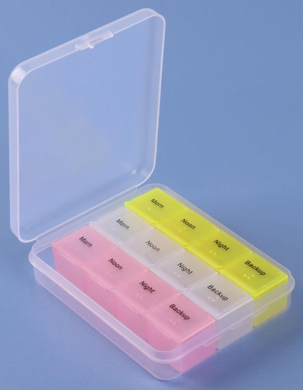 Таблетница-органайзер, английские буквы, утро/день/вечер/ночь, 3 контейнера по 4 секции, цвет МИКС