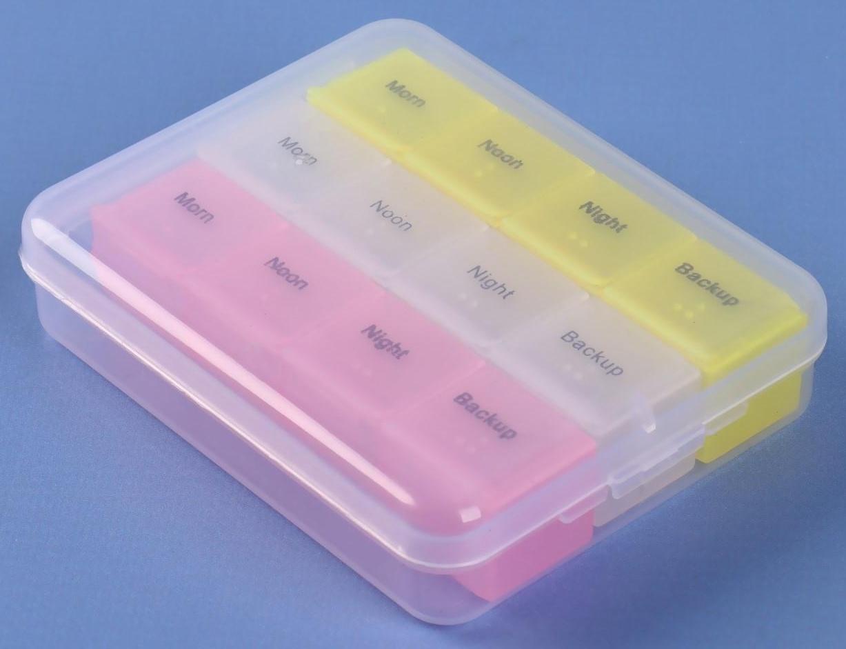 Таблетница-органайзер, английские буквы, утро/день/вечер/ночь, 3 контейнера по 4 секции, цвет МИКС