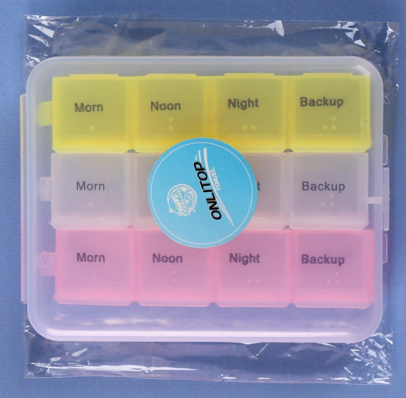 Таблетница-органайзер, английские буквы, утро/день/вечер/ночь, 3 контейнера по 4 секции, цвет МИКС
