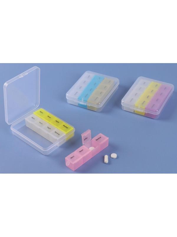 Таблетница-органайзер, английские буквы, утро/день/вечер/ночь, 3 контейнера по 4 секции, цвет МИКС