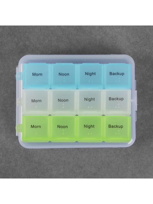 Таблетница-органайзер, английские буквы, утро/день/вечер/ночь, 3 контейнера по 4 секции, цвет МИКС