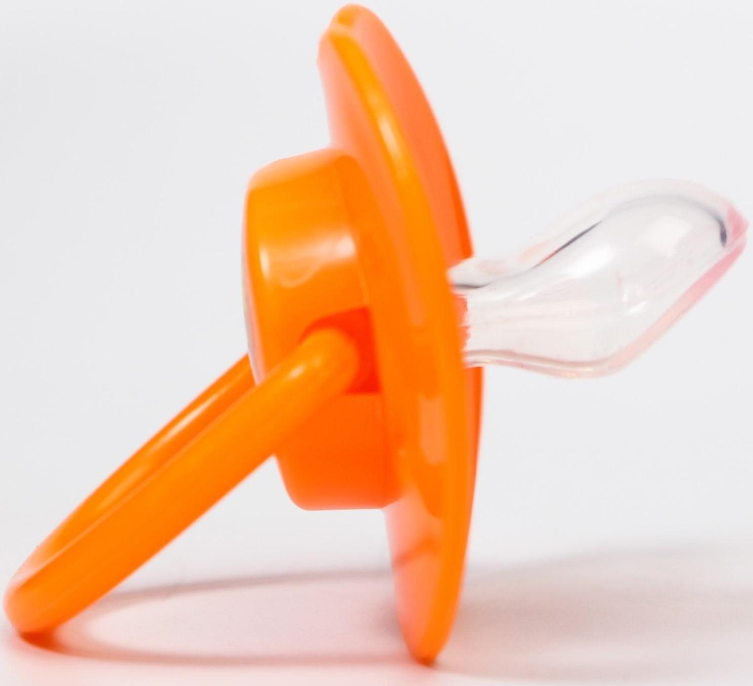 Пустышка силиконовая ортодонтическая с держателем и колпачком, от 0 мес., цвет оранжевый