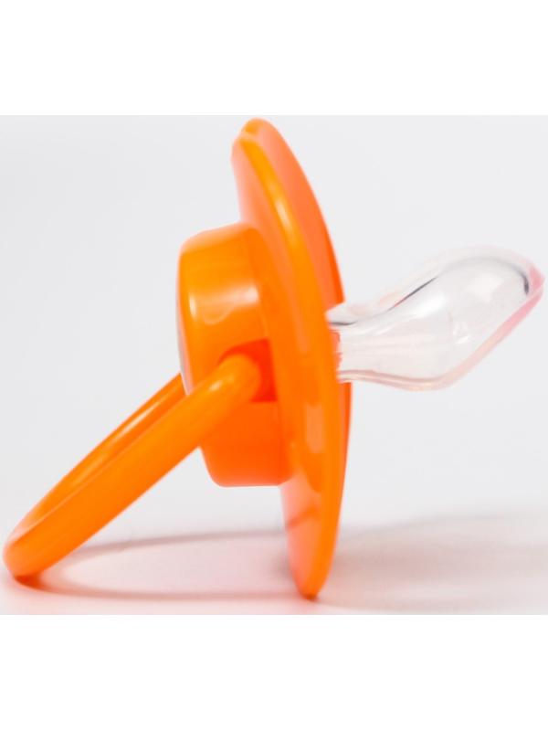 Пустышка силиконовая ортодонтическая с держателем и колпачком, от 0 мес., цвет оранжевый