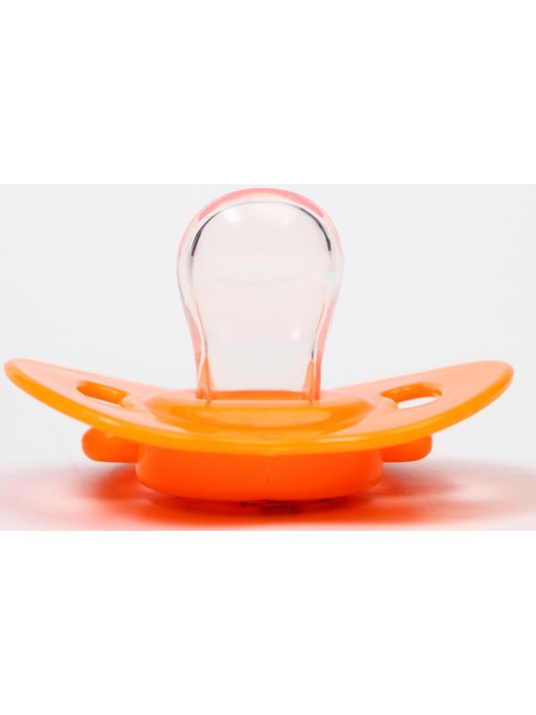 Пустышка силиконовая ортодонтическая с держателем и колпачком, от 0 мес., цвет оранжевый