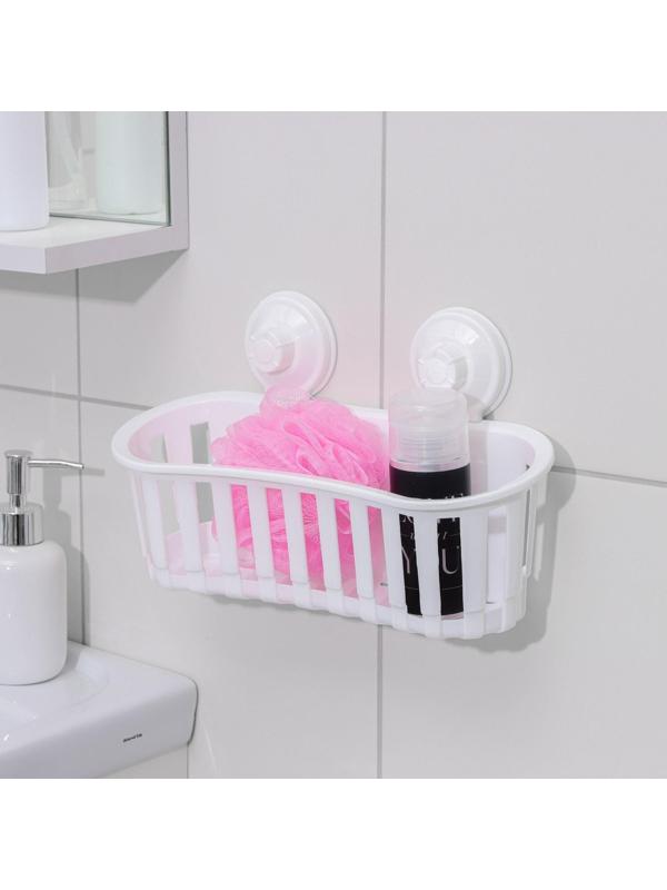 Держатель для ванных принадлежностей на вакуммных присосках, 30×12×17 см, цвет белый
