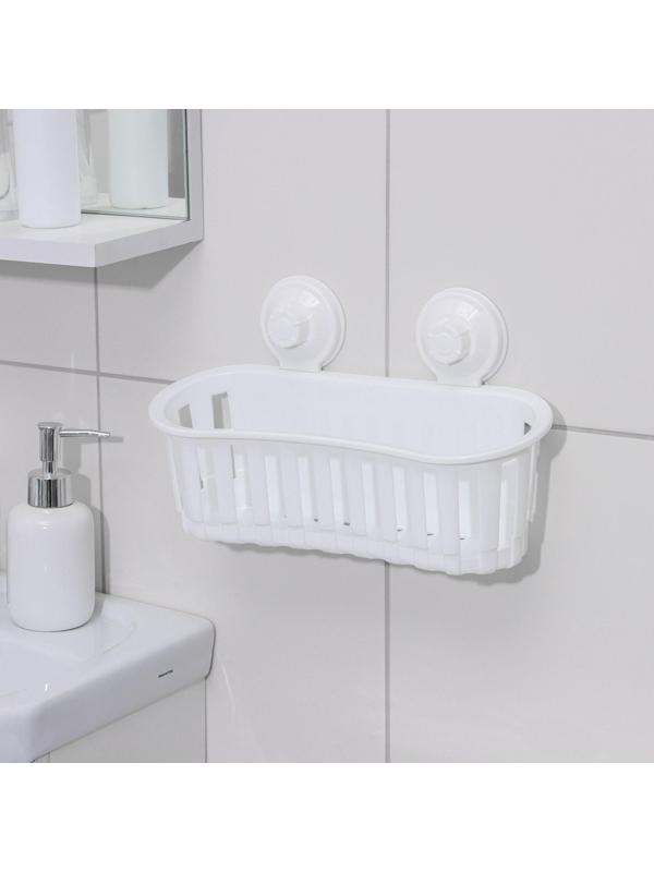Держатель для ванных принадлежностей на вакуммных присосках, 30×12×17 см, цвет белый