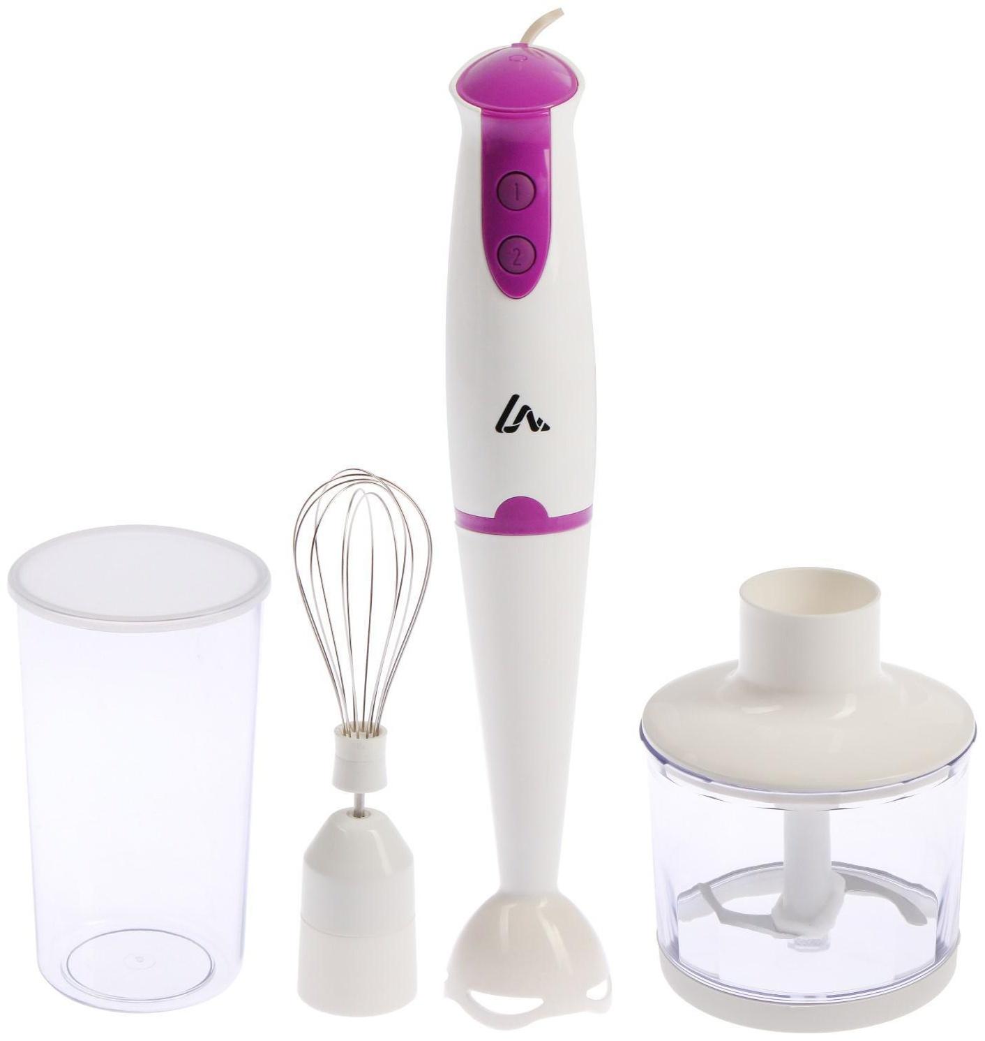 Блендер LuazON LBR-01, погружной, 500 Вт, 0.5/0.6 л, 2 скорости, фиолетовый