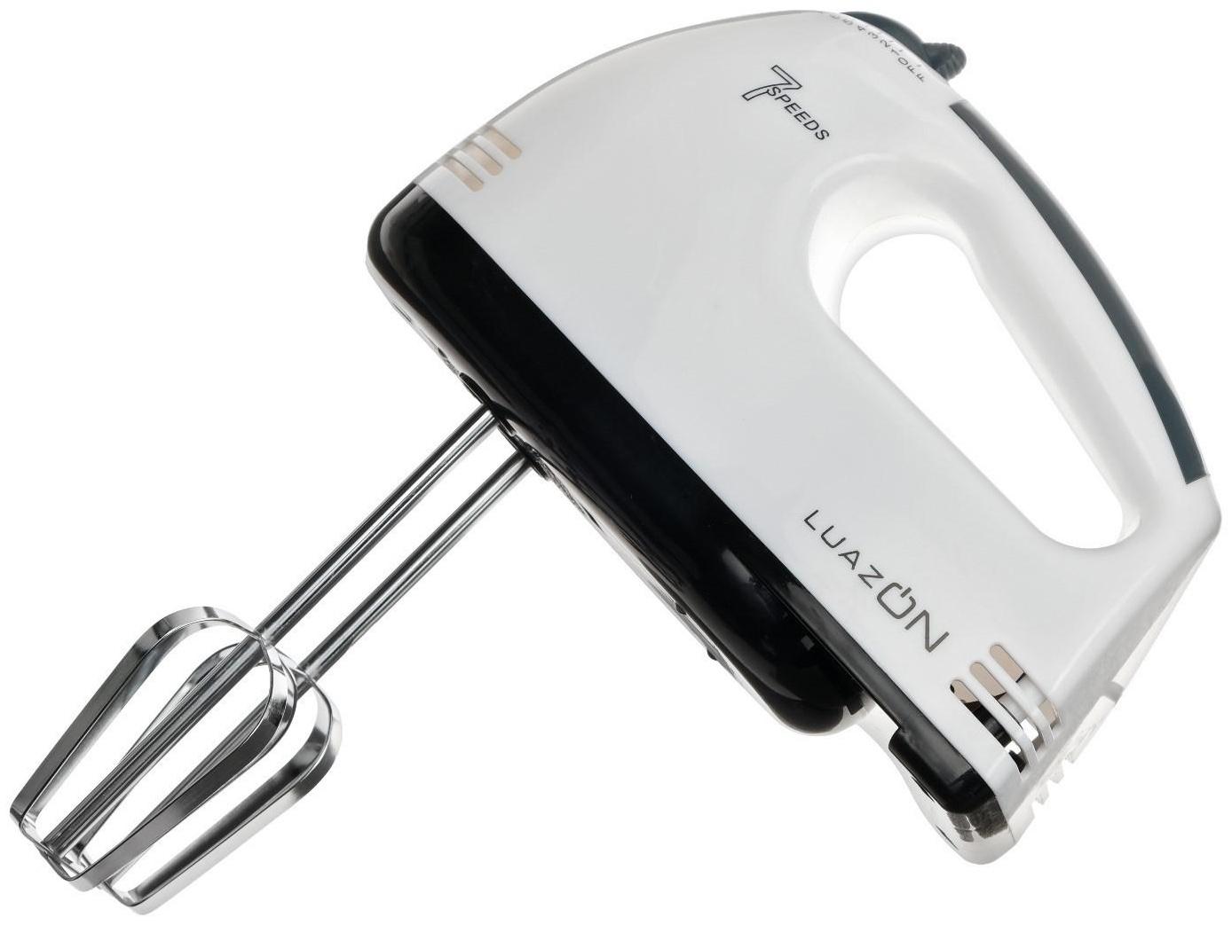 Миксер Luazon LMR-02, ручной, 180 Вт, 7 скоростей, 2 насадки, бело-чёрный