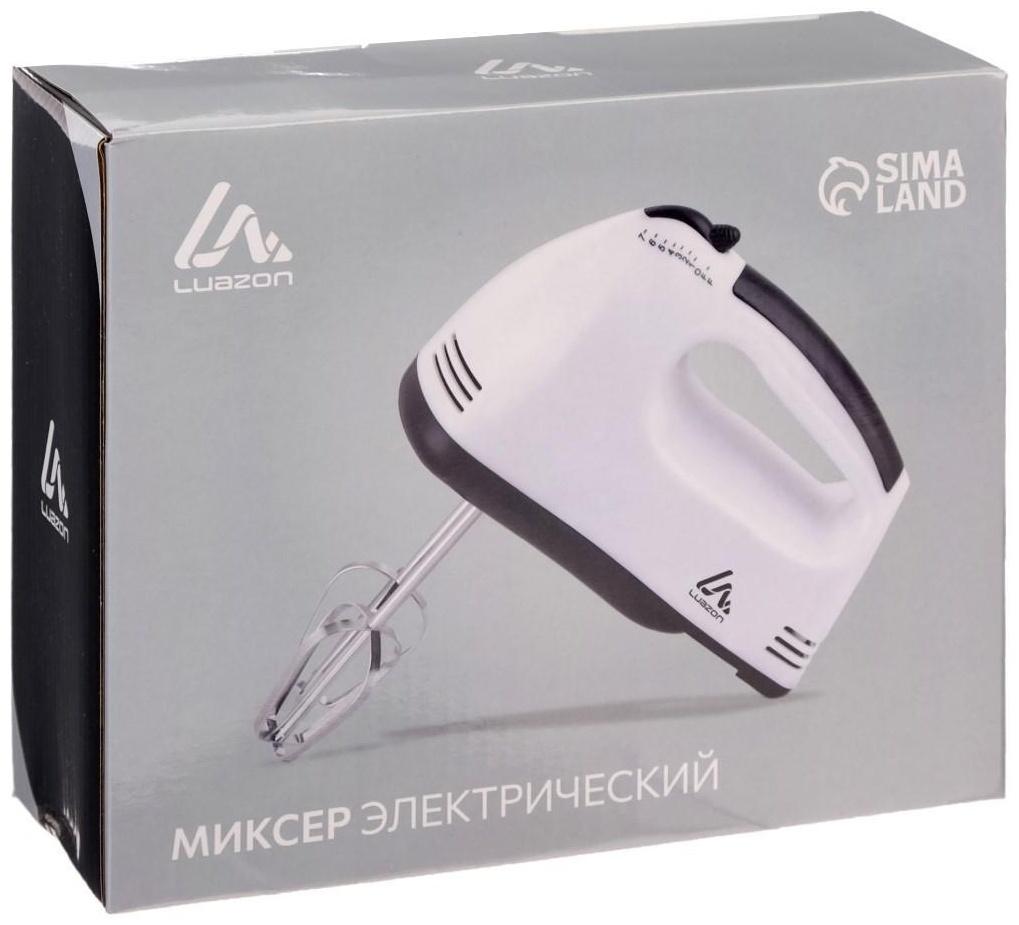 Миксер Luazon LMR-02, ручной, 180 Вт, 7 скоростей, 2 насадки, бело-чёрный