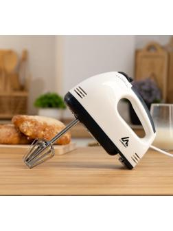 Миксер Luazon LMR-02, ручной, 180 Вт, 7 скоростей, 2 насадки, бело-чёрный