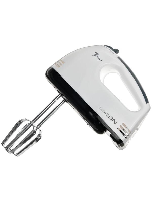 Миксер Luazon LMR-02, ручной, 180 Вт, 7 скоростей, 2 насадки, бело-чёрный