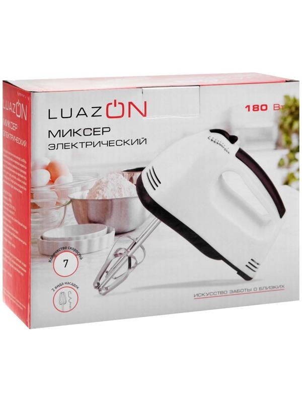 Миксер Luazon LMR-02, ручной, 180 Вт, 7 скоростей, 2 насадки, бело-чёрный