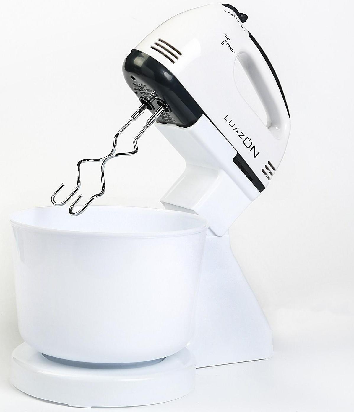 Миксер Luazon LMR-04, ручной, 180 Вт, 7 скоростей, 4 насадки, бело-чёрный