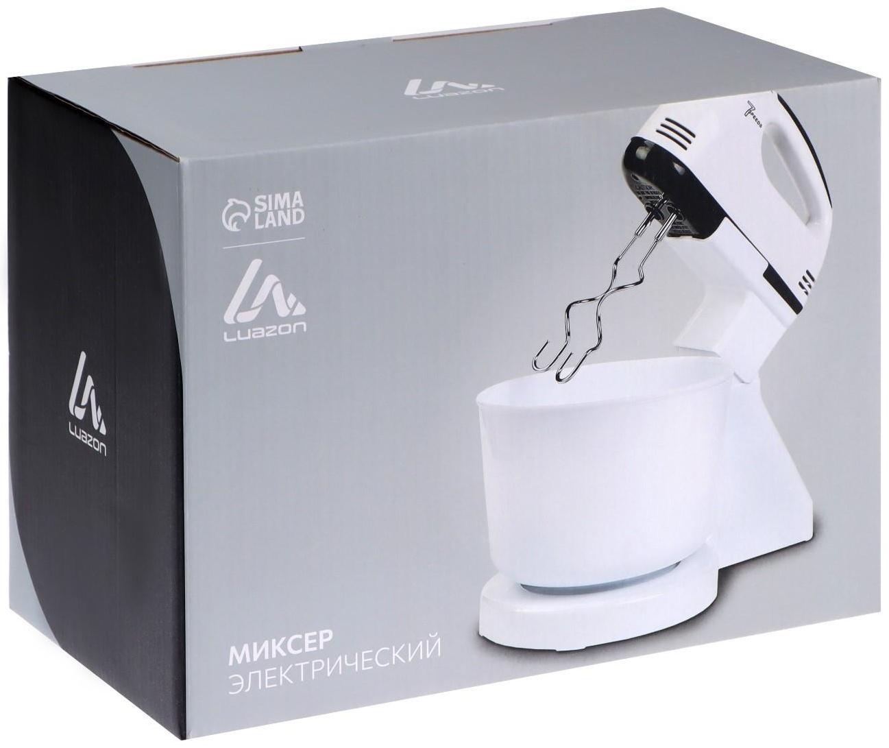 Миксер Luazon LMR-04, ручной, 180 Вт, 7 скоростей, 4 насадки, бело-чёрный