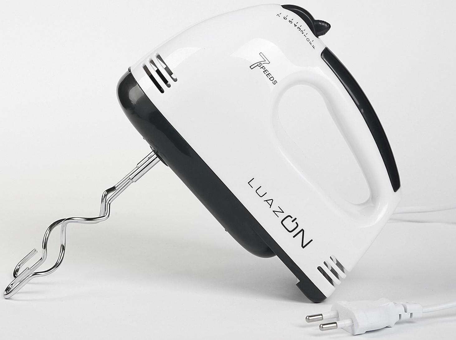 Миксер Luazon LMR-04, ручной, 180 Вт, 7 скоростей, 4 насадки, бело-чёрный