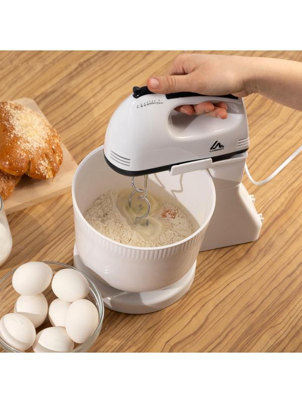 Миксер Luazon LMR-04, ручной, 180 Вт, 7 скоростей, 4 насадки, бело-чёрный