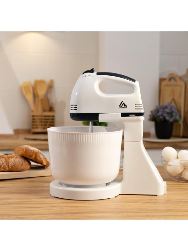 Миксер Luazon LMR-04, ручной, 180 Вт, 7 скоростей, 4 насадки, бело-чёрный