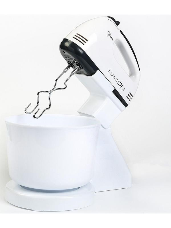 Миксер Luazon LMR-04, ручной, 180 Вт, 7 скоростей, 4 насадки, бело-чёрный