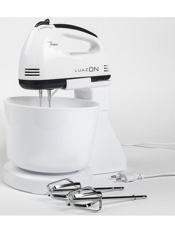 Миксер Luazon LMR-04, ручной, 180 Вт, 7 скоростей, 4 насадки, бело-чёрный