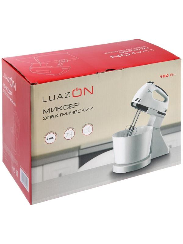 Миксер Luazon LMR-04, ручной, 180 Вт, 7 скоростей, 4 насадки, бело-чёрный