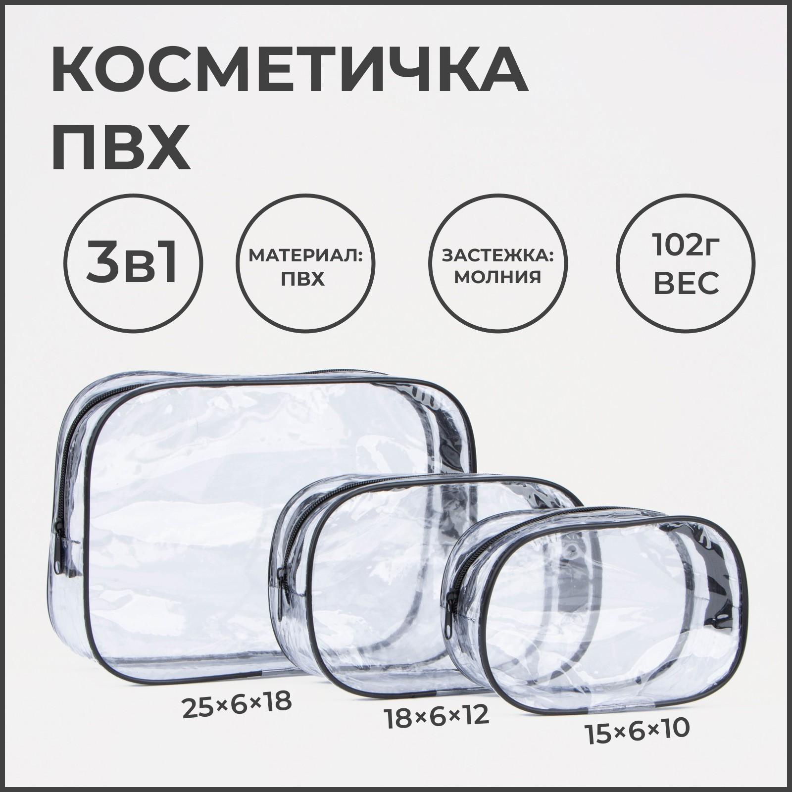 Набор косметичек 3 в 1 на молниях, цвет чёрный