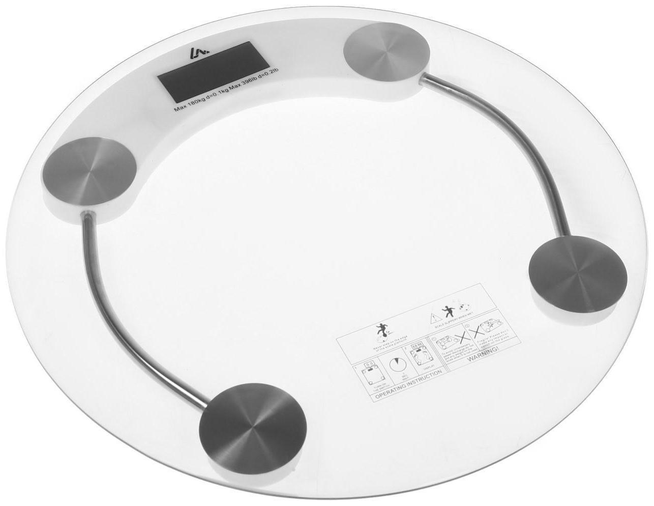 Весы напольные Luazon LVE-001, электронные, до 180 кг, 1хCR2032, стекло, белые