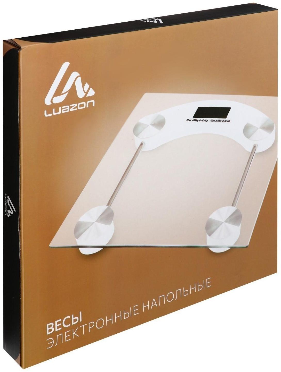 Весы напольные Luazon LVE-003, электронные, до 180 кг, 1хCR2032, стекло, белые