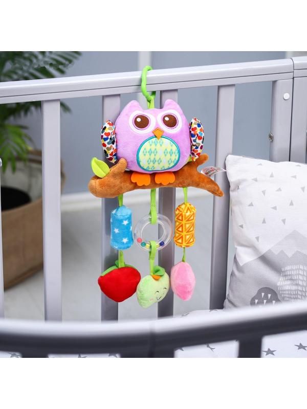 Подвеска - погремушка мягкая «Сова» на кроватку/коляску, цвет МИКС, 38 см.