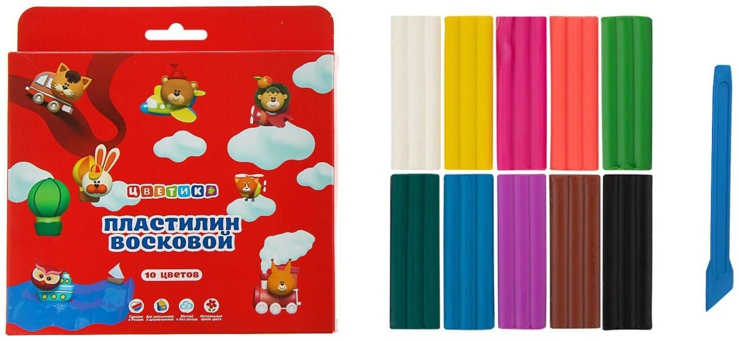 Пластилин мягкий (восковой), 10 цветов, 150 г, 