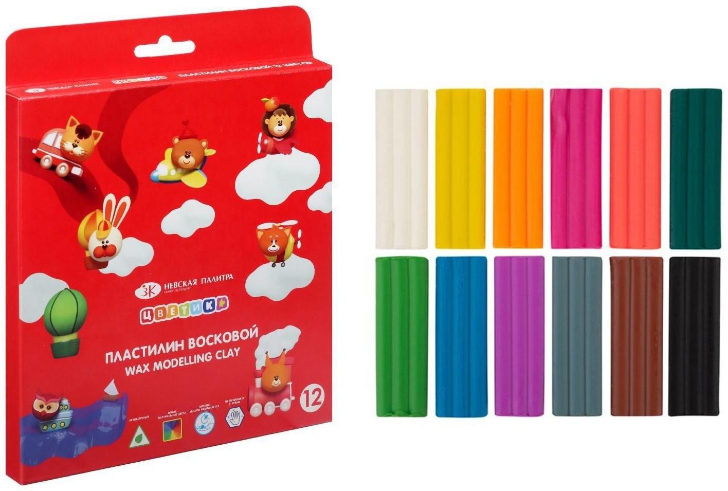 Пластилин мягкий (восковой), 12 цветов, 180 г, 
