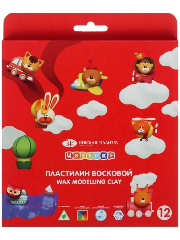 Пластилин мягкий (восковой), 12 цветов, 180 г, 