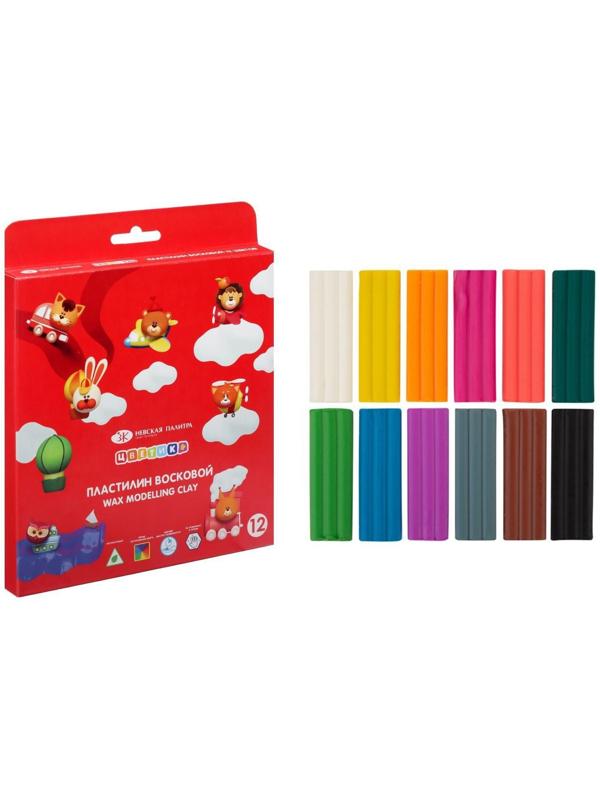 Пластилин мягкий (восковой), 12 цветов, 180 г, 