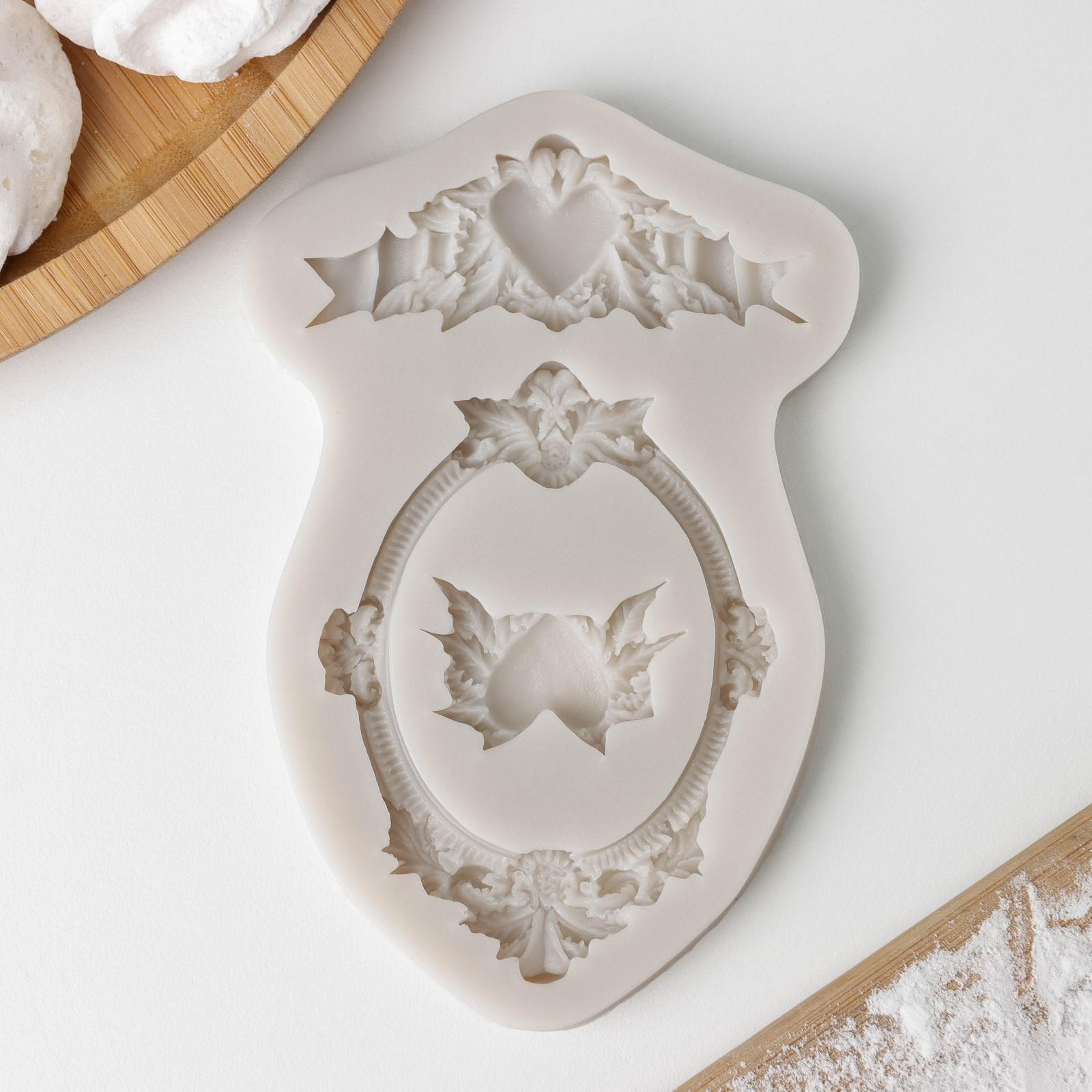 Молд «Сердца, рамка, лепнина», 12,5×8,2×1,1 см, цвет МИКС